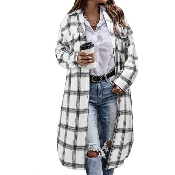 Cozy Women's Plaid Shacket - Long Corduroy Flannel Jacket, Perfect for Layering - Picture 1 of 5